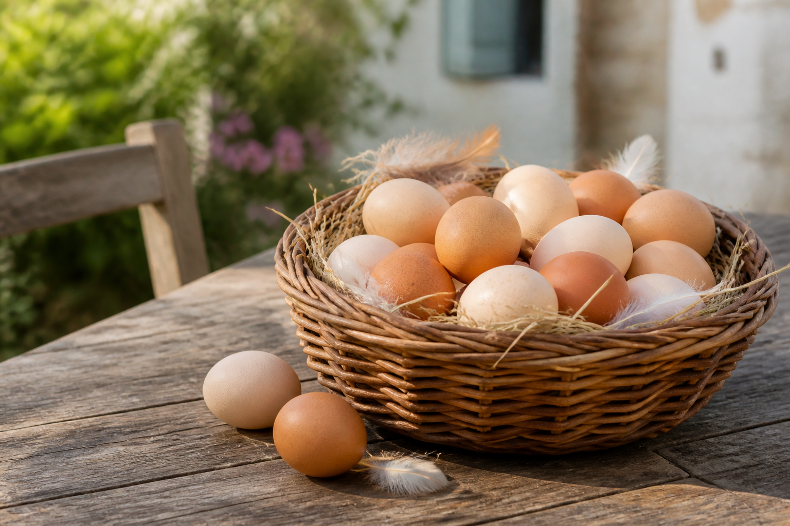 Œufs frais de poules pondeuses dans un panier en osier