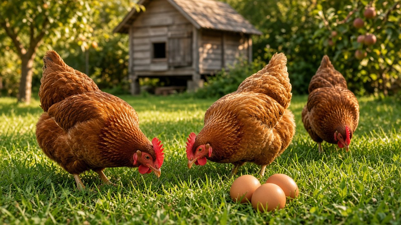 Jolies poules pondeuses en bonne santé dans un jardin en Gironde