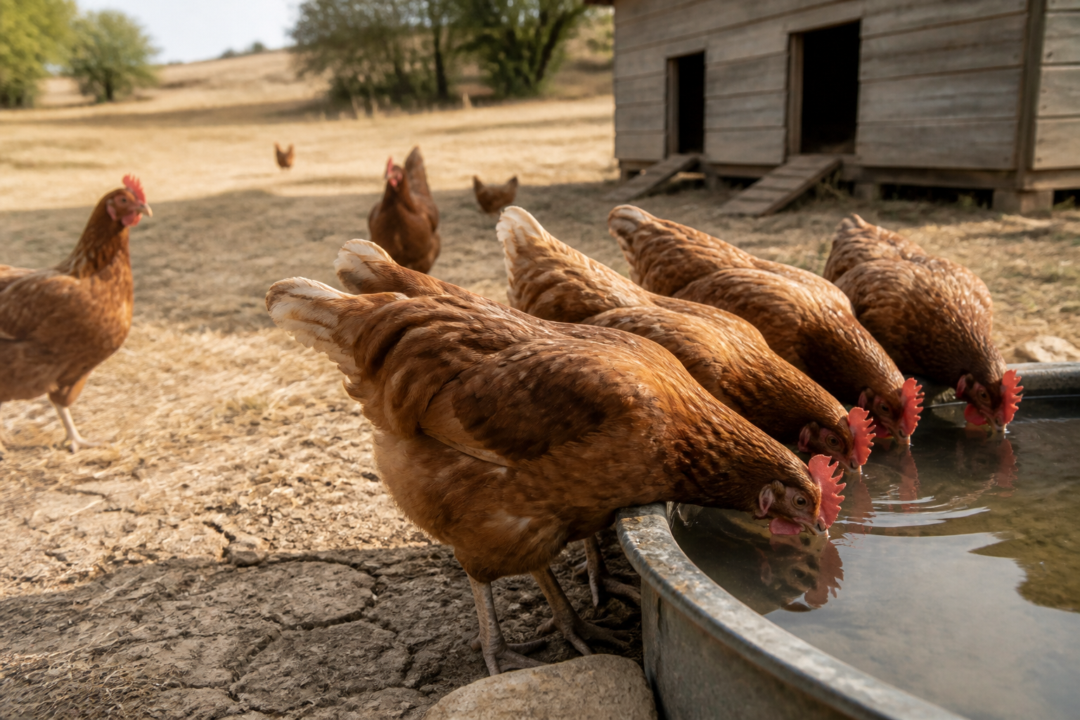 Poules pondeuses au jardin après un été de chaleur — rentrée agricole 2026