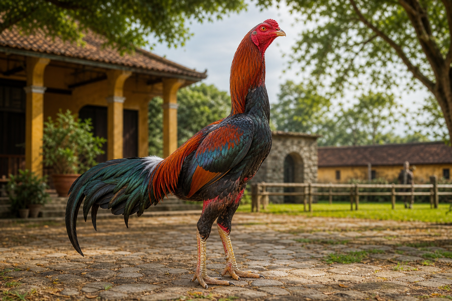 Poule combattante vietnamienne Gà Nòi au plumage coloré
